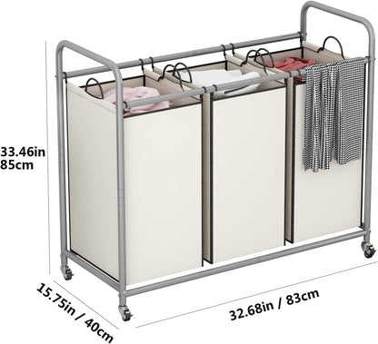 LINZINAR 3-Bag Laundry Hamper, Black Laundry Basket, 35.6 Gal(135 L) Laundry Sorter Cart Laundry Room Organization with Heavy Duty Rolling Lockable Wheels and Removable Bags