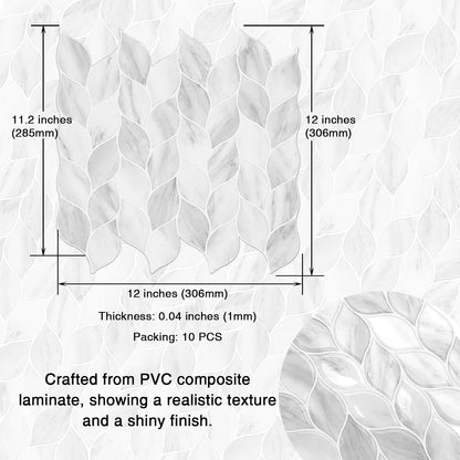 Tilingview 10 Pcs Vinyl Leaf Peel and Stick Tile for Kitchen Backsplash, Premium Self-Adhesive Tiles Plastic Wall Stickers Art Mosaics (Blue Gray)