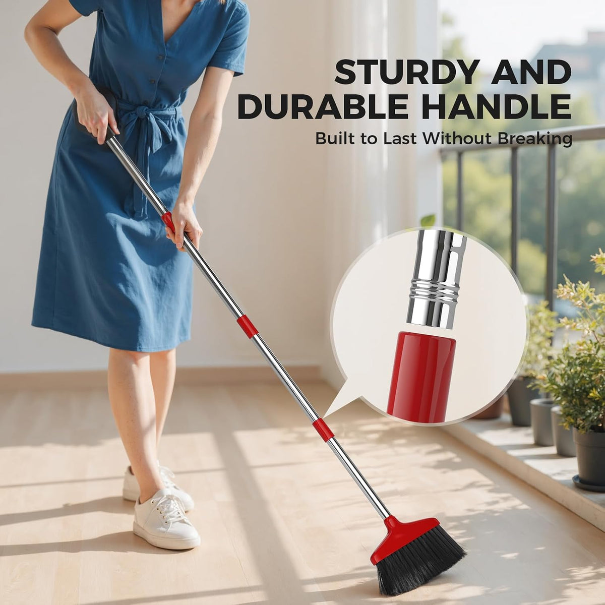 Handy Broom, Indoor/Outdoor Brooms, Duty Kitchen Broom, for Home Garage Kitchen Office Courtyard Lobby Patio Lawn Concrete (1, White)