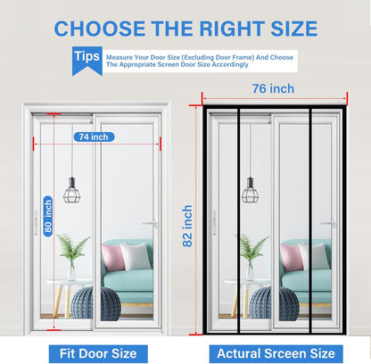 Magnetic Screen Door Upgraded PET Mesh Stronger Than Fiberglass and Polyester,Hands Free,Keeps Bugs Out,Pet & Kid Friendly,Suitable for Sliding Door,Large Patio Door and French Door-72''x80''