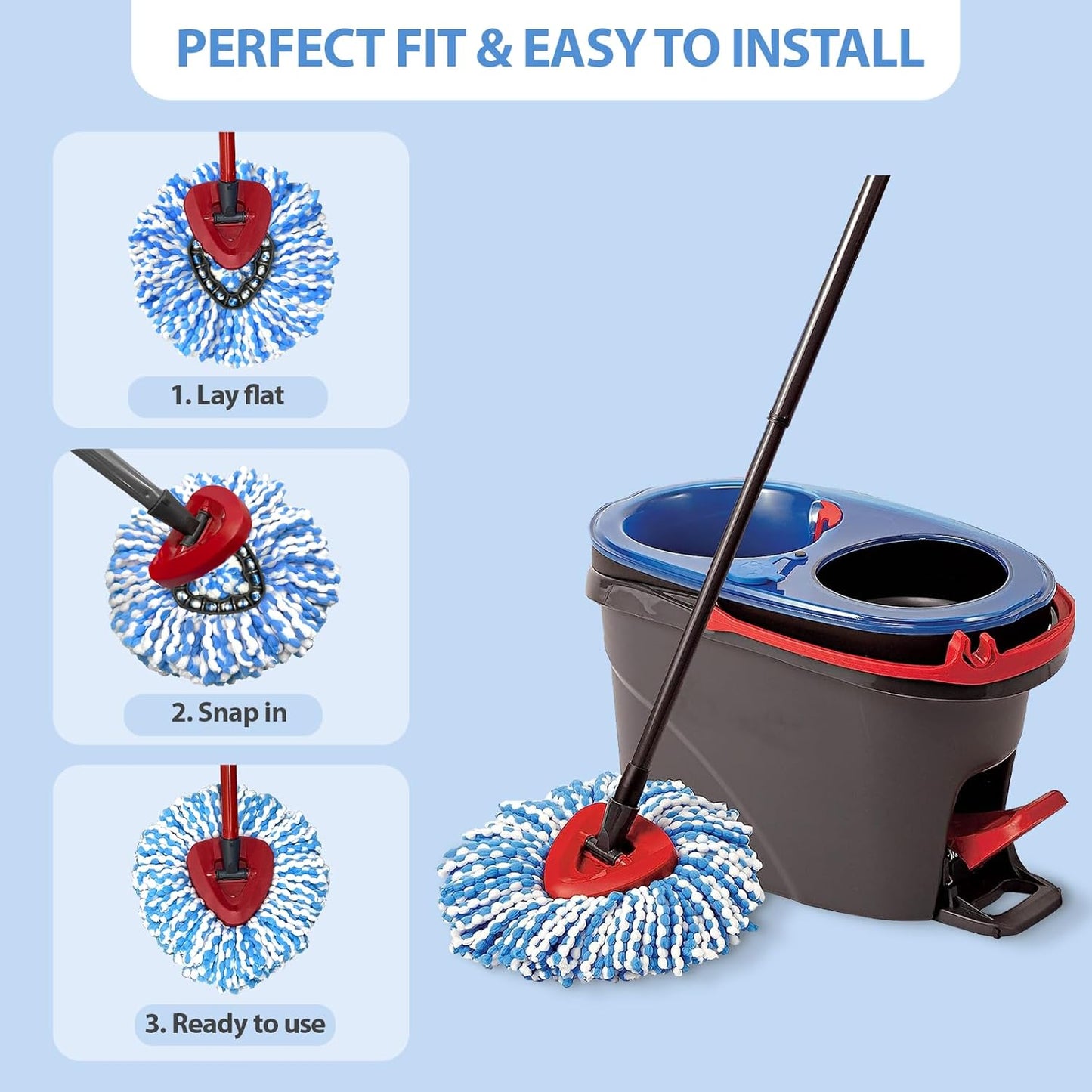 2-Tank Spin Mop Replacement Head, 3 Pack Mop Head Replacement, Microfiber, Machine Washable, Easy to Replace and Deep Cleaning