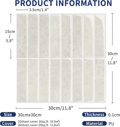 MORCART Peel and Stick Backsplash, 10 Sheets of 11.8"x11.8" - 3D Adhesive Waterproof Wall Tiles for Kitchen, Bathroom, Living Room, Subway Tiles, Gray-Apricot