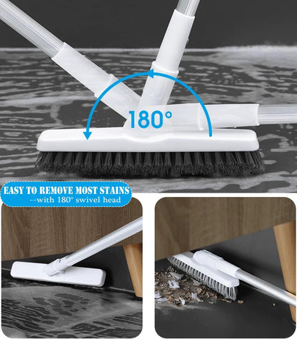 Grout Brush Floor Scrub Brush with Long Handle V Shape 51" Floors Scrubber with Stiff Bristle for Cleaning Bathroom Shower Tile, Patio, Garage, Kitchen, Wall and Deck (Off White)
