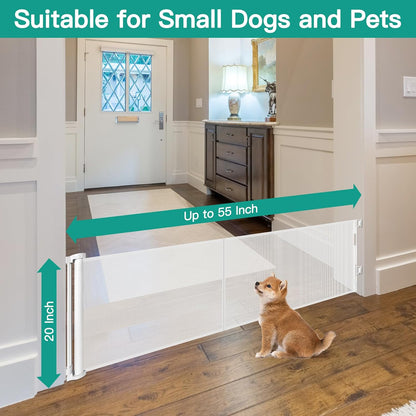 20 Inches Tall Retractable Short Dog Gates for Doorways, Short Pet Gate to Step Over, Extends up to 55" Wide, Step Over Puppy Gates for Stairs Mesh Doggy Gates Small Dog Gate Indoor Outdoor (Black)