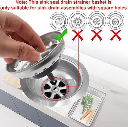 2pcs Kitchen Sink Drain Basket, 3 1/4 '' 304 Stainless Steel Drainage Filtration Basket with Handle for Kitchen Sink Strainer Replacement