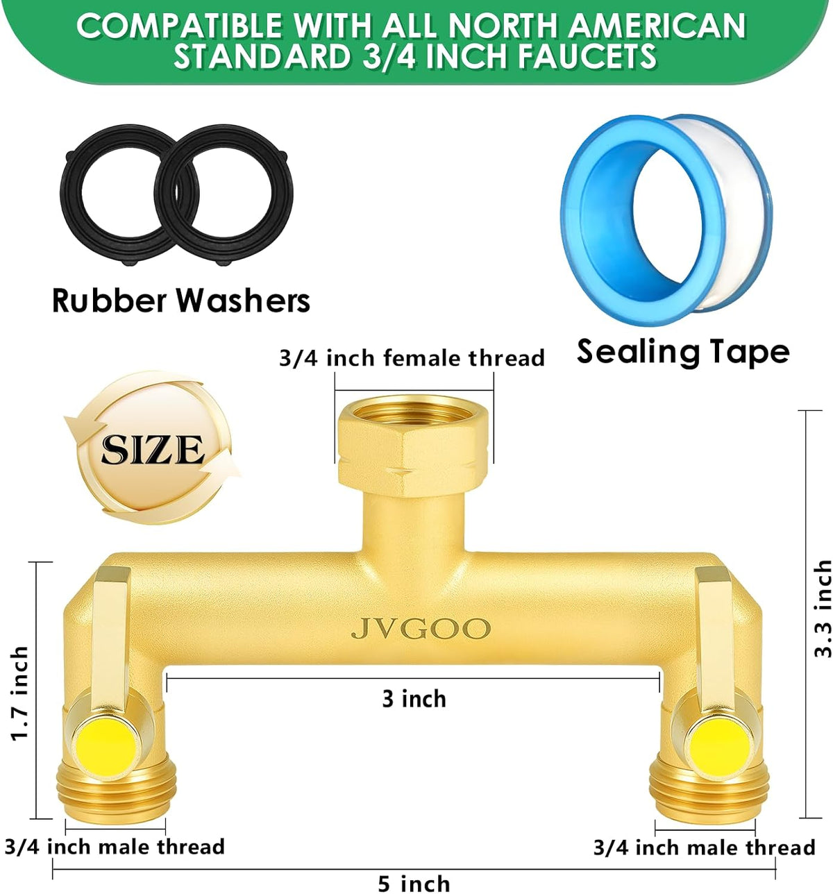 Garden Hose Splitter, Brass 3 Way Hose Splitter, 3/4" Water Hose Splitter 3 Way Heavy Duty with Metal Shutoff Valve and Extension Handle, Outdoor Faucet Splitter Water Spigot Splitter Manifold