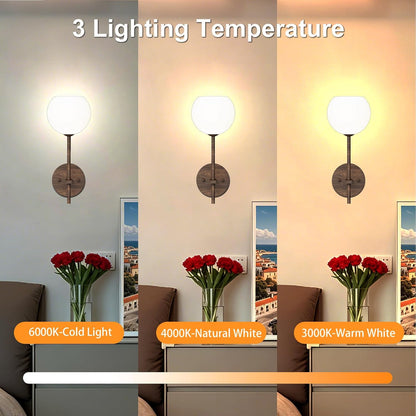 Brass Battery Operated Wall Sconces Set of 2, Rechargeable Wireless Wall Lights with Milky White Frosted Glass, 12 RGB and 3CCT Dimmable, Wall Lamps with Remote for Bedroom Living Room Hallway