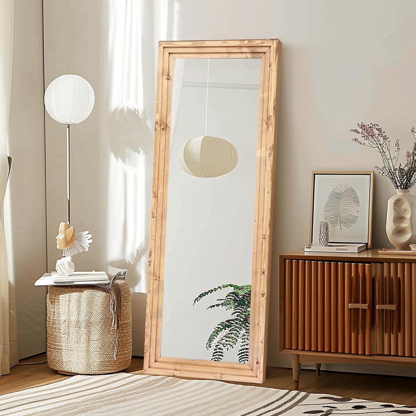 Full Length Mirror 65"x22" with Stand Solid Wood Frame Floor Large Mirror for Living Room, Bedroom Hanging Standing or Leaning Wall-Mounted, New Black