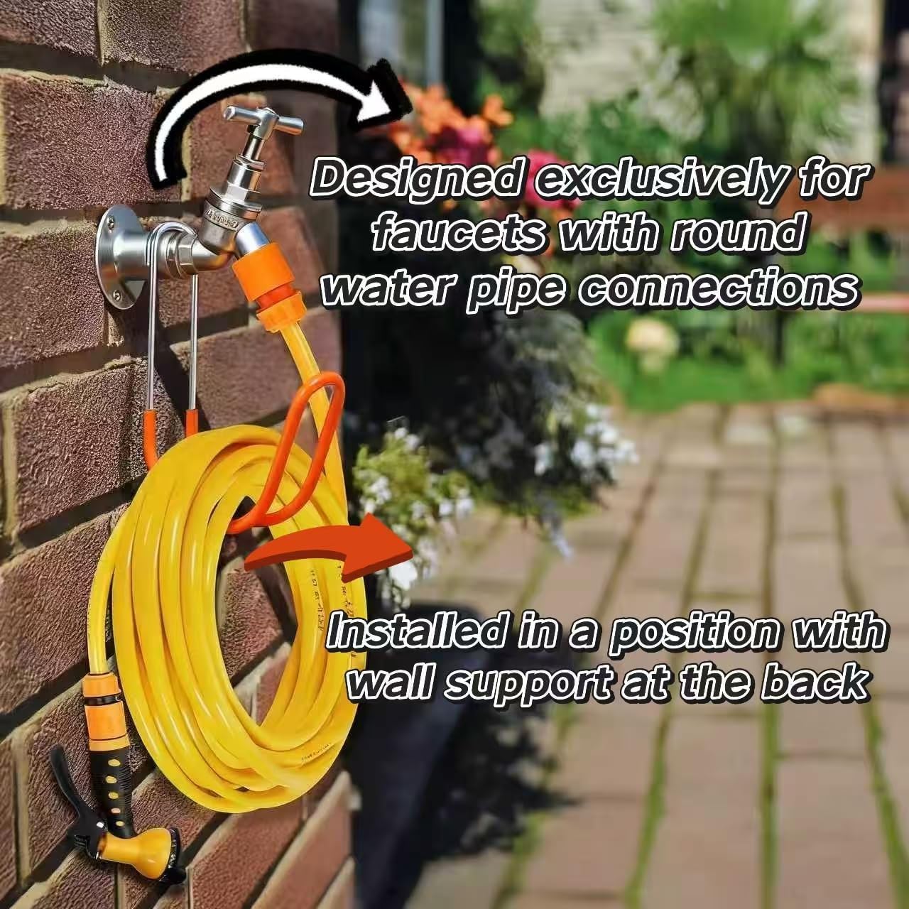 Metal Garden Hose Holder Wall Mounted Water Hose Holder for Outside Yard 304Stainless Steel Solid Hose Hook Holds Up to 50Ft(1, Black)