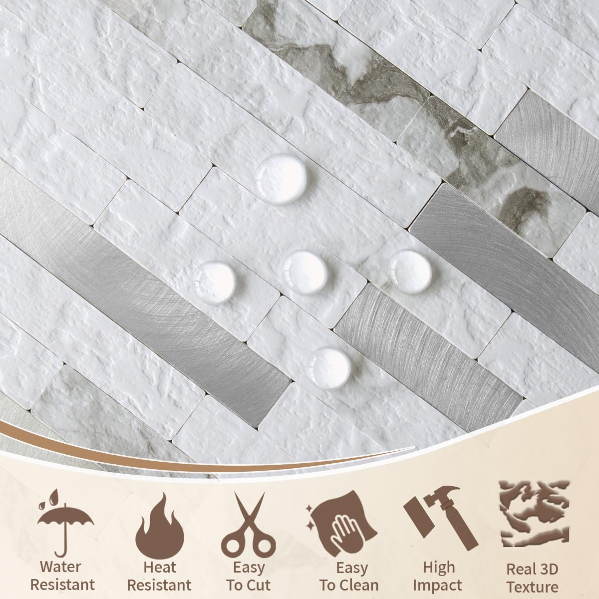 DICOFUN 10-Sheet Peel and Stick Backsplash Wall Tile, PVC Kitchen Backsplash Peel and Stick in Sandstone, 9.4 sq.ft