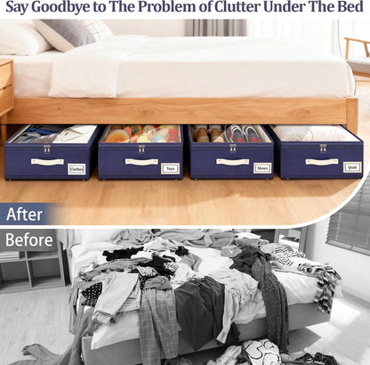 Dolicer 2 Pack Under Bed Storage with Wheels, 6in-10in Height Adjustable Underbed Storage Containers, 92L XXXL Under Bed Drawers Rolling Bin with Clear Lids for Dorm Shoes Clothes Organizers(Grey)