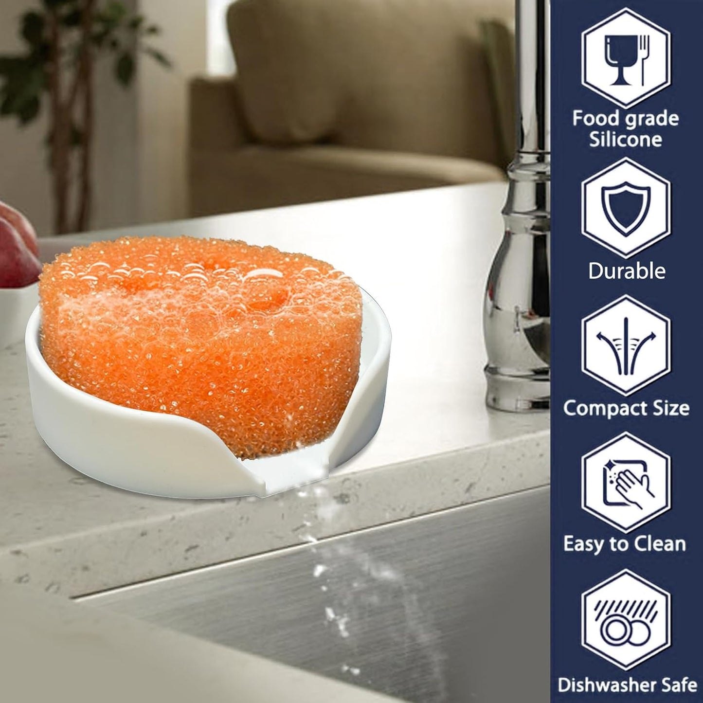 Sponge Holder for Scrub Daddy with Suction Cups and Drain Spout Kitchen Sink Caddy Organizer, Soap Dishes Holder Accessories Rack, Dishwasher Safe - 4.7"x4.7", Green