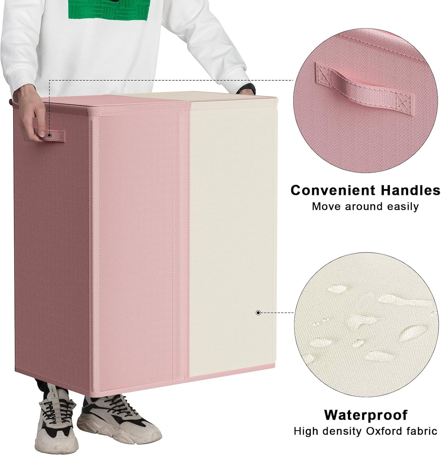 WOWLIVE Double Laundry Baseket with Lid and Removable Laundry Bags,154L Large Laundry Hamper 2 Section Collapsible Dirty Clothes Hamper for Laundry Room,College Dorm,Bathroom,Black and Beige