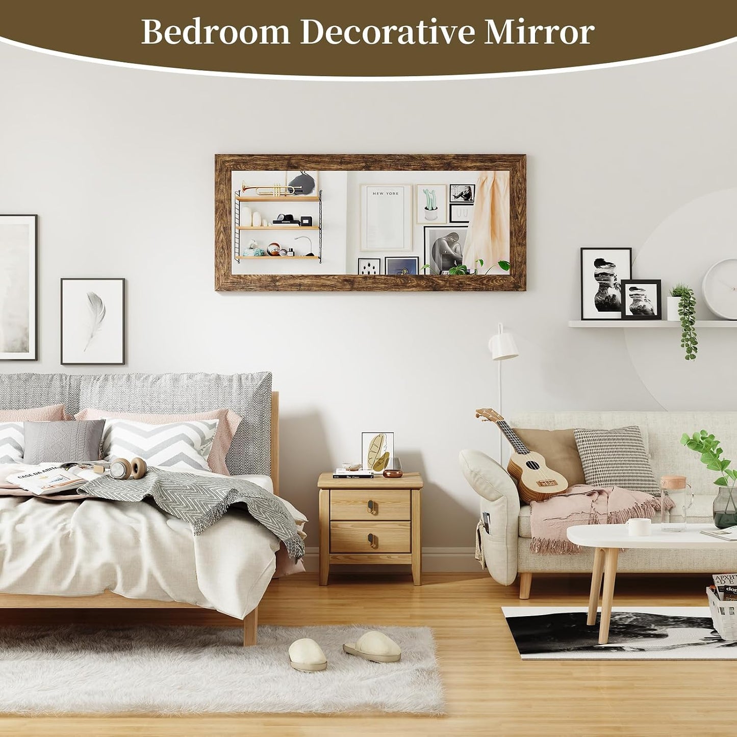 Syndra Modern Full Length Mirror Wood Frame, 65x24'' Large Floor Mirror with HD Tempered Glass & Wall Mount, Rectangular Standing Mirror for Bedroom, Living Room, Entryway, Farmhouse(Grey White Oak)