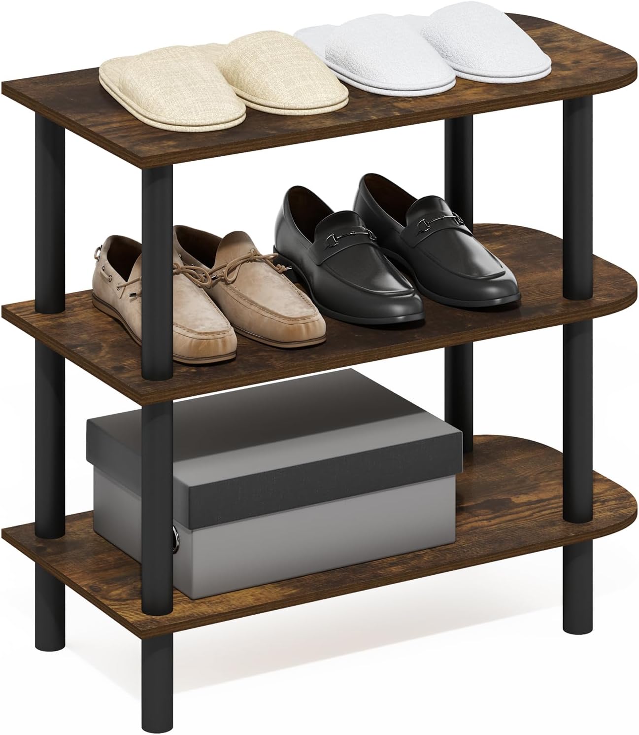 Furinno FANO Shoe Rack, 24-Inch Width 2-Tier Shoe Organizer, Stackable Shoes Storage, 11.7 x 24.2 x 11.7, for Closet Entryway, Office, Garage, Amber Pine