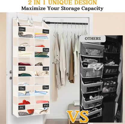 Over The Door Organizer, 5-Tier Extra Large Behind Door Storage with 10 Big Front & 10 Mesh Pockets, 80lb Capacity, Hanging Storage Organizer with Clear Window Kids Toys, Shoes, Diapers, Light Grey