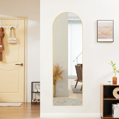 OLIXIS 64"x 21.5" Arched Mirror Full Length, Full Body Mirror with Stand, Hanging or Leaning for Wall, Floor Standing with Shatter-Proof Glass for Bedroom, Living Room, Long, Black