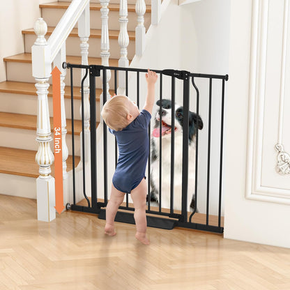 Baby Gate No Drilling, 29"-40" Auto Close Dog Gate Indoor for Doorways & Stairs, Pressure Mounted Adjustable Pet Gate, Easy Walk Through Child Gate for Children & Pets Stroller Friendly, White