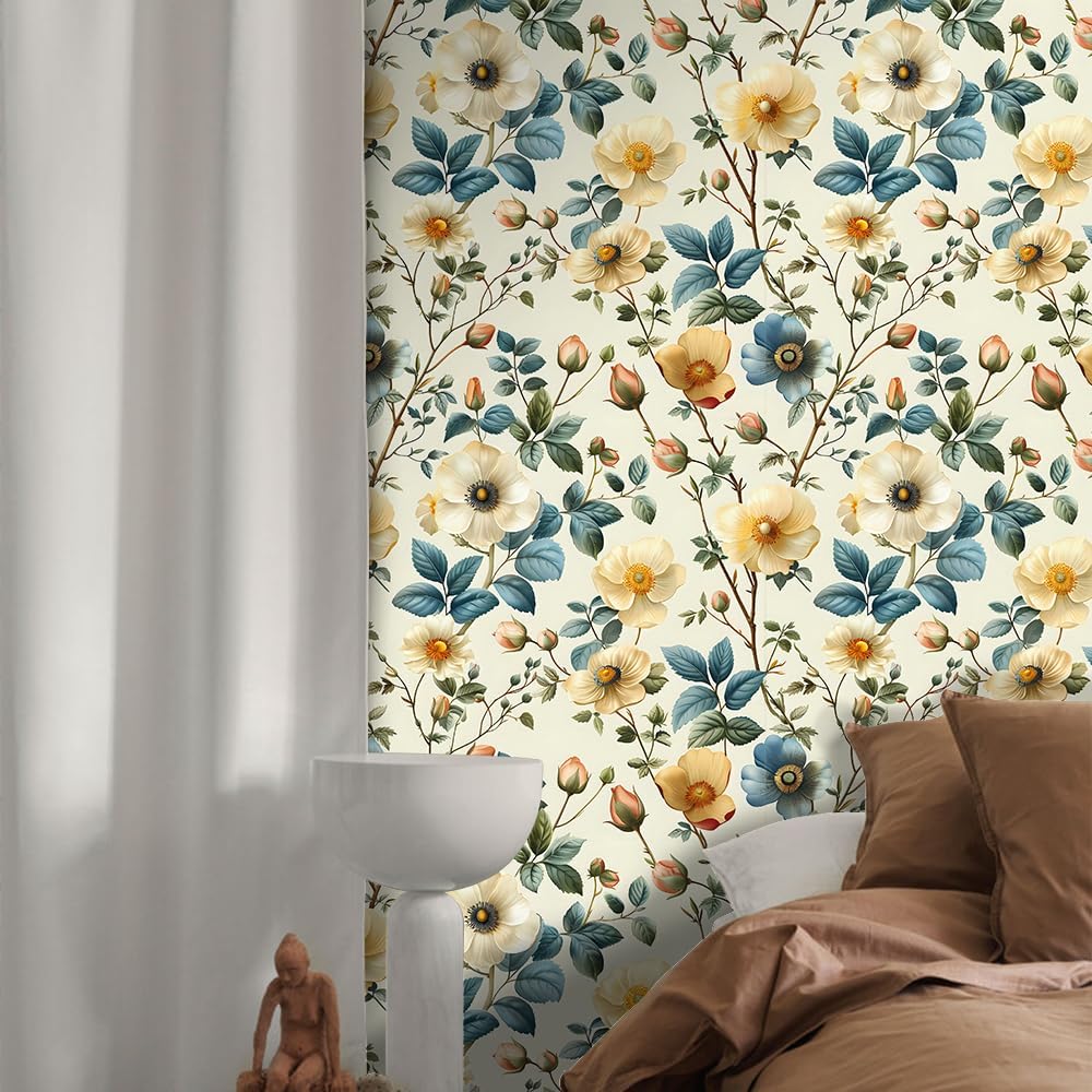 Floral Peel and Stick Wallpaper, 17.71" x 118.1" - Removable, Waterproof, Decorative Vinyl Wallpaper for Bedroom, Living Room