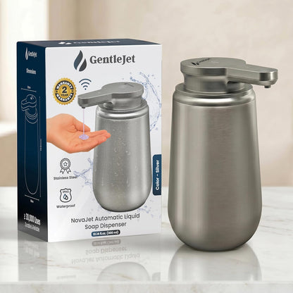 GentleJet NovaJet Automatic Foaming Soap Dispenser – Touchless Sensor, USB-C Rechargeable, 304 Stainless Steel, IPX5 Waterproof for Bathroom Kitchen Sink, 12 oz / 350 ml