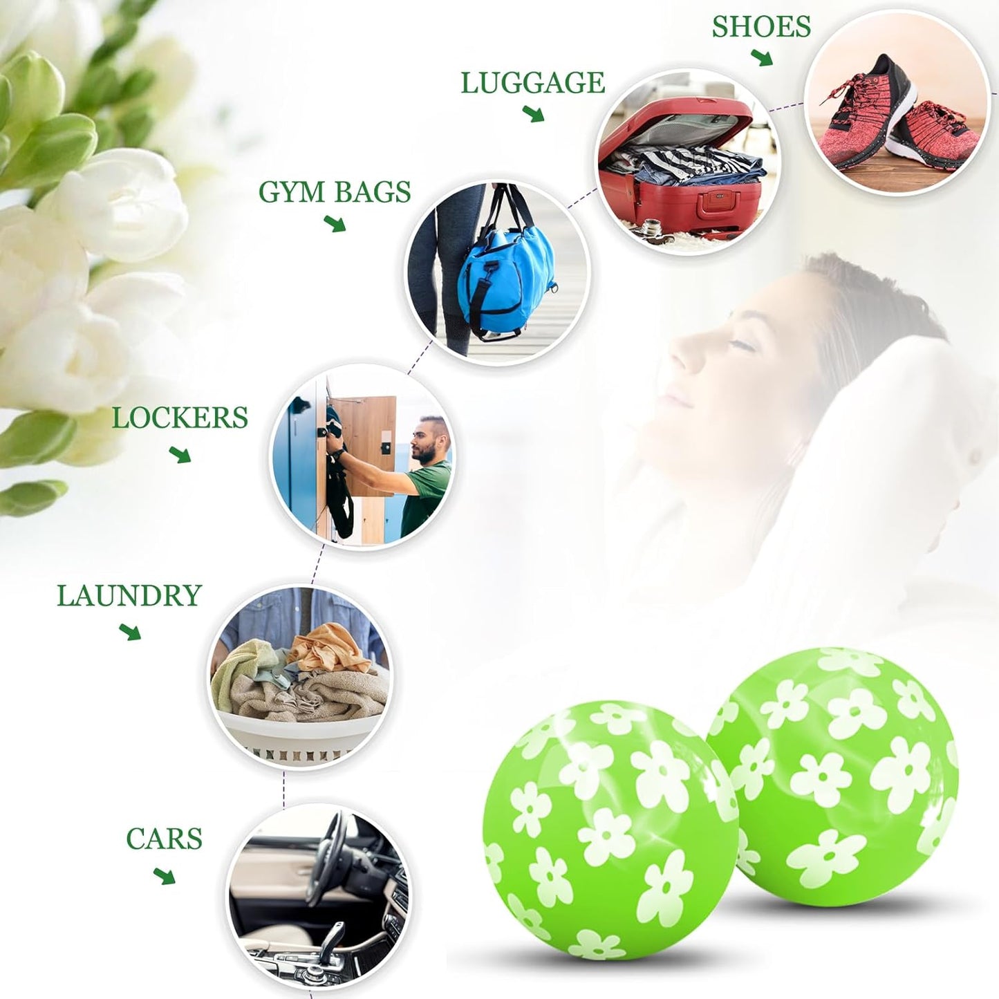 SCENTORINI Shoe Deodorizer Balls, Fresh Jasmine Scent * 6, Sneaker Deodorizer Balls Odor Eliminator, Long Lasting Shoe Fresheners for Smell Boots, Locker Gym Bag, Drawers, Small Spaces