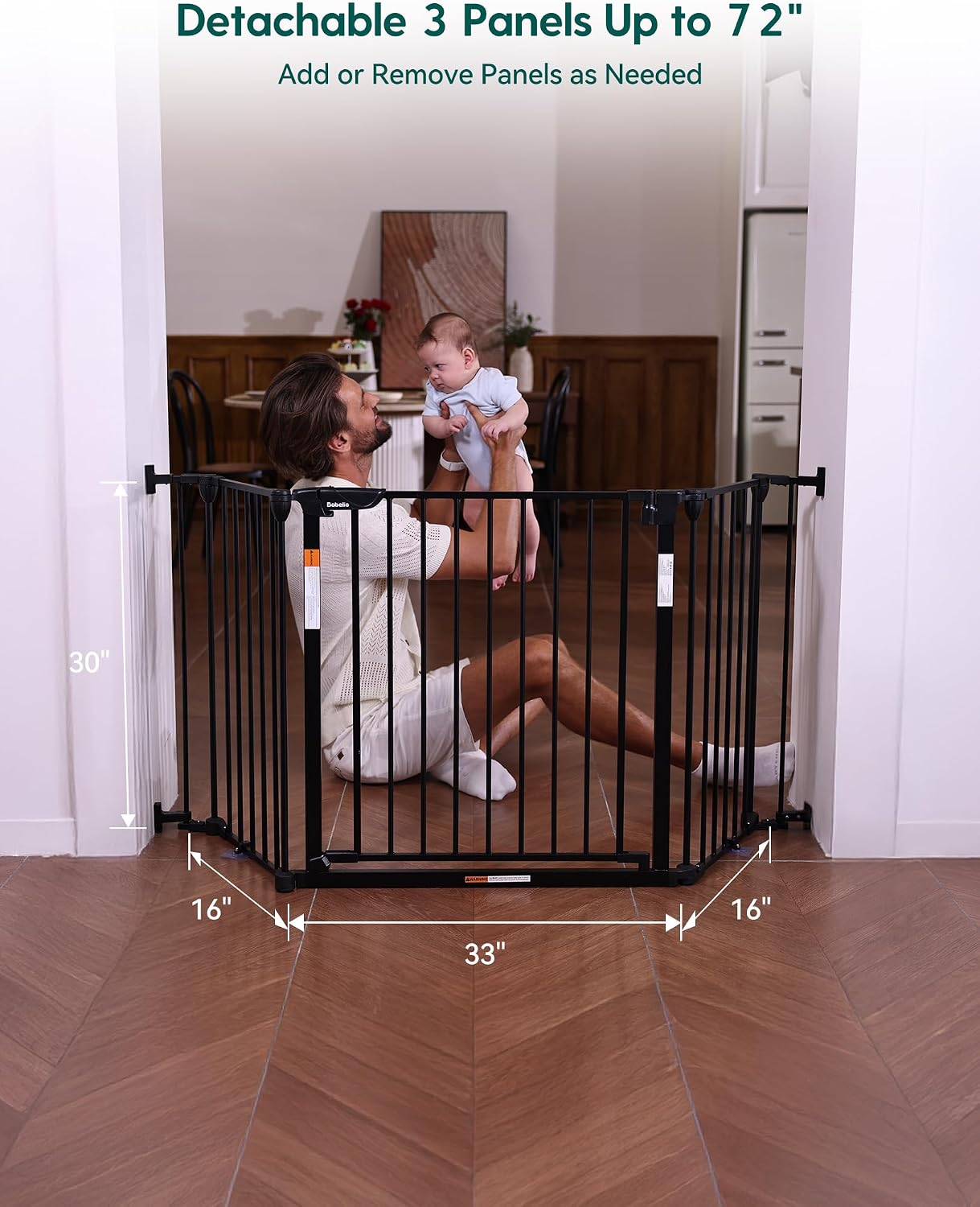 Babelio 104" Extra Wide Baby Gate, 30” Tall Auto Close Dog Fence for Stairs Doorways Fireplace, Hardware Mounted Pet Gate Indoor, Foldable 5 Metal Panels, AdaptiZone Series, Black