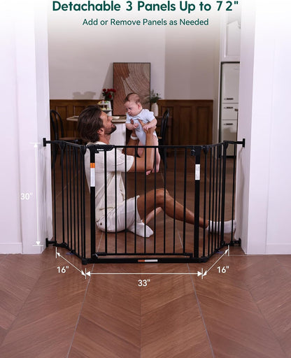 Babelio 104" Extra Wide Baby Gate, 30” Tall Auto Close Dog Fence for Stairs Doorways Fireplace, Hardware Mounted Pet Gate Indoor, Foldable 5 Metal Panels, AdaptiZone Series, Black