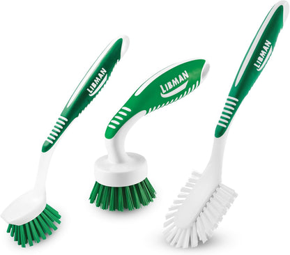 Libman Heavy Duty Scrub Brush Kit | Cleaning Brushes for Household Use | Tub Scrubber | Easy Grip Scrub Brush | Big Job Kitchen Brush | Dual Sided Tile & Grout Brush | 3 Different Brushes Included