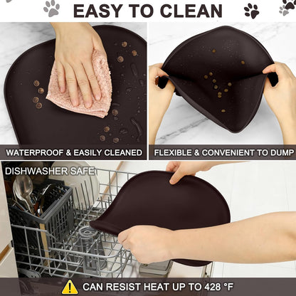 SMILOOL Silicone Pet Food Mat with Raised Edge for Food and Water Bowl, Dog Feeding Mats, Cat Food Trays for Floor Waterproof, Rubber Tray for Dogs and Cats, 19 x 12 x 0.7 Black