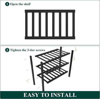 Smiry Bamboo Shoe Rack for Closet, 3 Tier Wooden Shoe Organizer, Stackable Wood Shoe Storage Shelf for Entryway, 14 Vertical Slats, One-piece Heavy-Duty Legs, 26.77"x11.02"x18.31", Natural