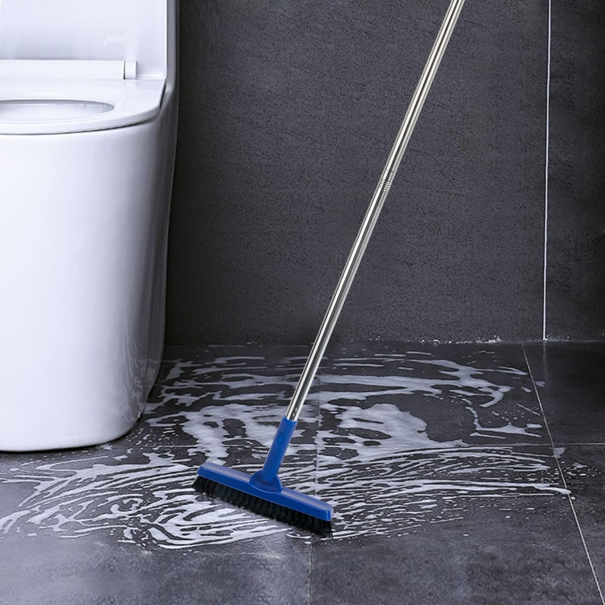 CELOX Grout Brush with Long Handle, 180°Rotation Tile Grout Cleaning Brush, Gray