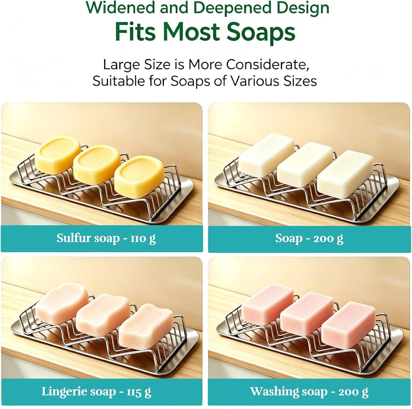 304 Stainless Steel 3 Bar Soap Dish, Self Draining Shampoo Bar Holder for Solid Shampoo & Conditioner Bars, Corner Soap Holder Tray for Shower Bathroom