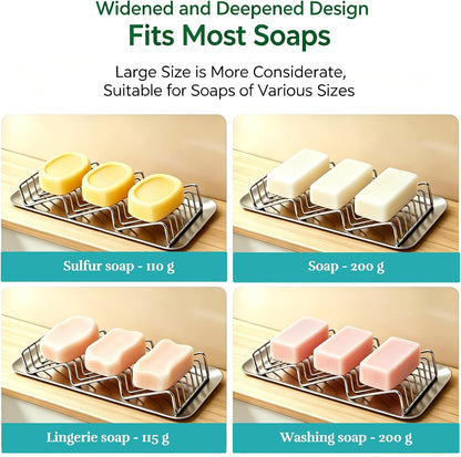 304 Stainless Steel 3 Bar Soap Dish, Self Draining Shampoo Bar Holder for Solid Shampoo & Conditioner Bars, Corner Soap Holder Tray for Shower Bathroom