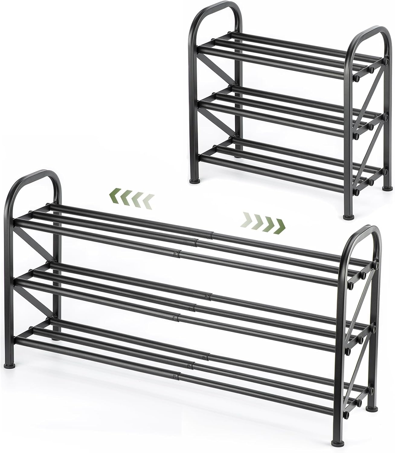 4-Tier Expandable Shoe Rack, Stackable and Adjustable Shoes Organizer Storage Shelf, Sturdy and Durable Metal Structure Free Standing Shoe Rack for Closet Entryway Doorway