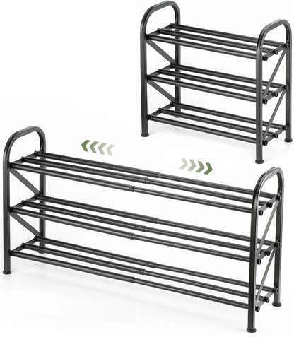 4-Tier Expandable Shoe Rack, Stackable and Adjustable Shoes Organizer Storage Shelf, Sturdy and Durable Metal Structure Free Standing Shoe Rack for Closet Entryway Doorway