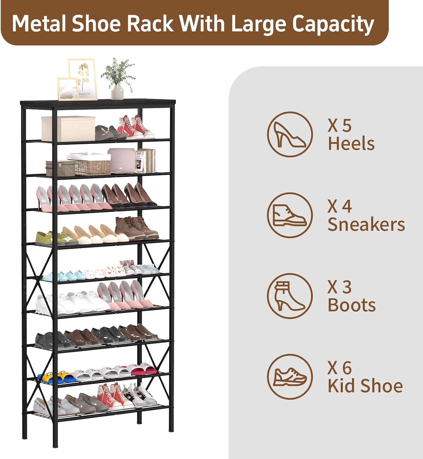 8 Tiers Tall Shoe Rack Organizer, Large Capacity Shoe Rack Holds 32 Pairs of Shoes, Durable and Stable, Adjustable Metal Shelf Stackable Shoe Shelf for Entryway, Hallway, Living Room, Closet