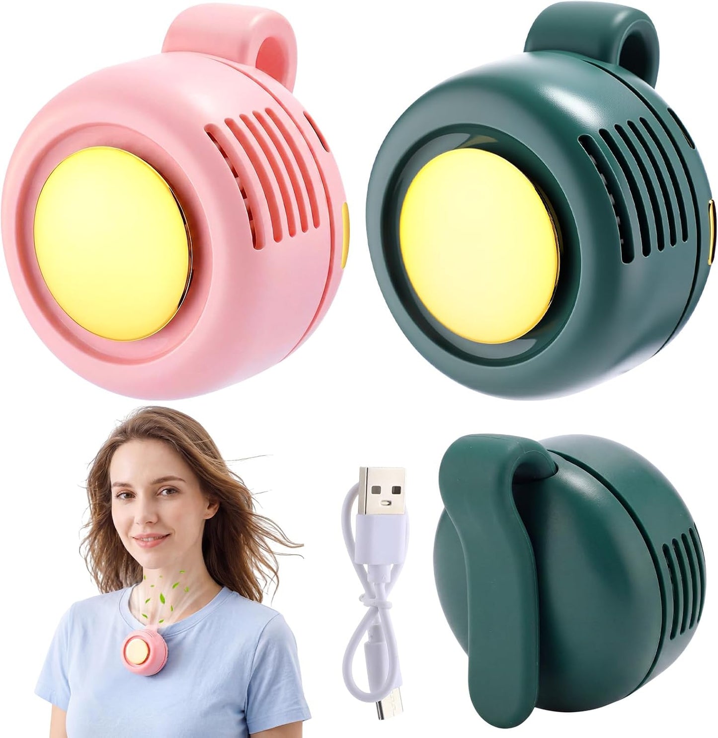 4 Pack 360° Portable Silent Mini Bladeless Electric Fan, Small Fan Clip on for Shirt & Waist, 3 Speeds Rechargeable Whirlwind Cooling Fans for Outdoor Travel Office(Pink)
