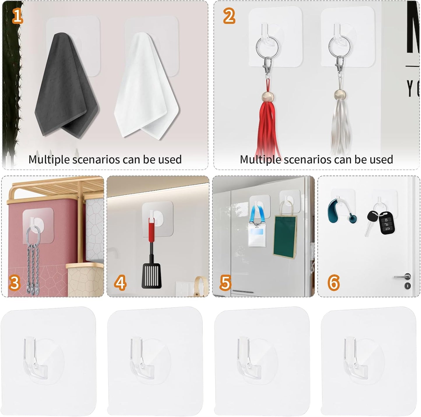 COMNICO 12 Pack Adhesive Hooks Clear Plastic Waterproof Heavy Duty Sticky Wall Ceiling Door Window Pothook Home Kitchen Bathroom Shower Office for Hanging Hat Towel Picture Coats (12)
