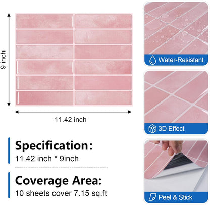 Peel and Stick Backsplash Tiles – Easy DIY Self-Adhesive Subway Wall Tiles, 10 Pack for Kitchen & Bathroom, 11.42'' x 9'' (White Grey)