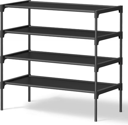 SONGMICS Shoe Rack, 2-Tier Shoe Storage Organizer, Space-Saving, 11.7 x 16.5 x 12.2 Inches, Entryway, Metal Frame, Non-Woven Fabric Shelves, Ink Black ULSH012BH01