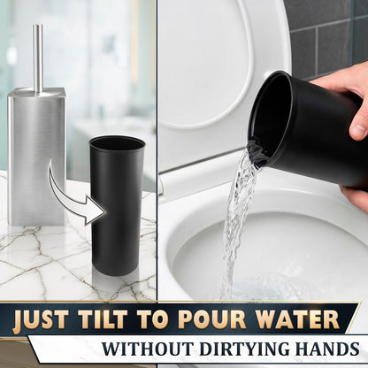 Black Toilet Brush and Holder Set - Slim Matte Design that Fits Anywhere - Stainless Steel Toilet Bowl Brush and Holder with 2 Rounded Corners, Replaceable Head, Removable Inner Bowl & Splash Guard