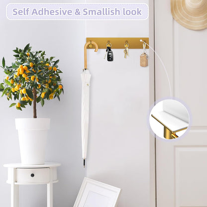 VIS'V Key Holder Wall Mount, Large Adhesive Key Hanger with 4 Hooks, Black | Metal Material, No Drilling, Extra Adhesive Strip, Suitable for Entryway, Hallway, Doorway, Kitchen, Garage, Camper