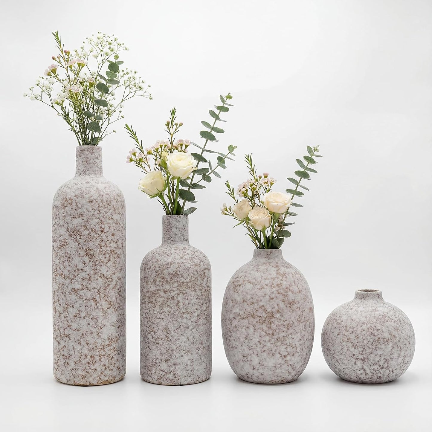 Modern Rustic Farmhouse Ceramic Vase Set of 3, Handmade Speckled Pottery Vases for Table Decor, Small Decorative Vase Centerpiece for Living Room, Mantel & Shelf Styling