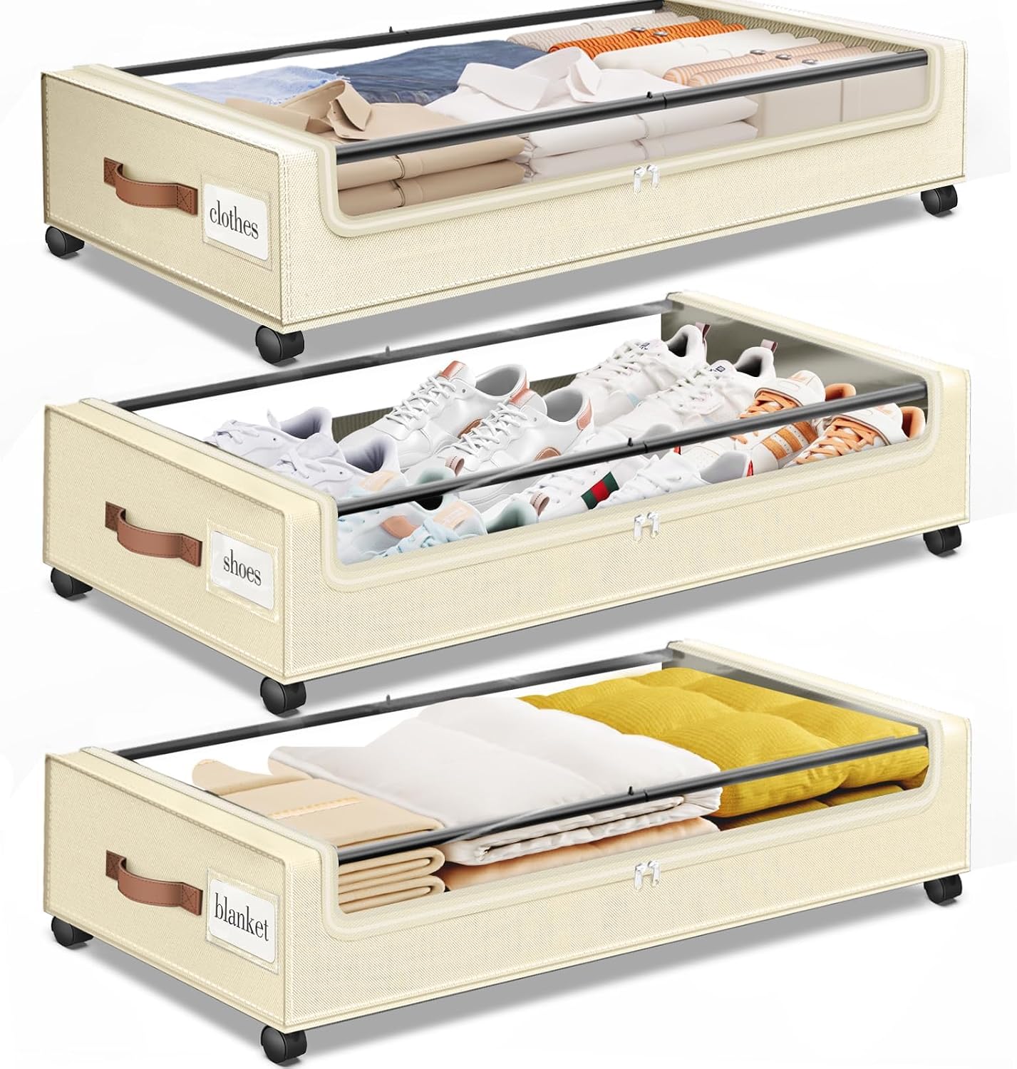 SpaceHacks Under Bed Storage with Wheels 2Pack Storage Containers with Clear Window&Label Under Bed Drawers Rolling Under Bed Storage for Clothes,Shoes, Blankets (30.71 x 16.93 x 6.69 in, Dark Grey)