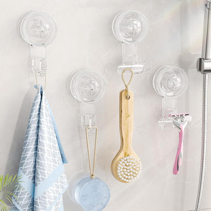 LUXEAR Suction Hooks, 2 Pack Razor Hooks Removable & Reusable Suction Shower Hook Damage-Free Powerful Suction Hanger for Towel Bathrobe Loofah Bathroom Kitchen Storage Hooks Weather Hanger Hook