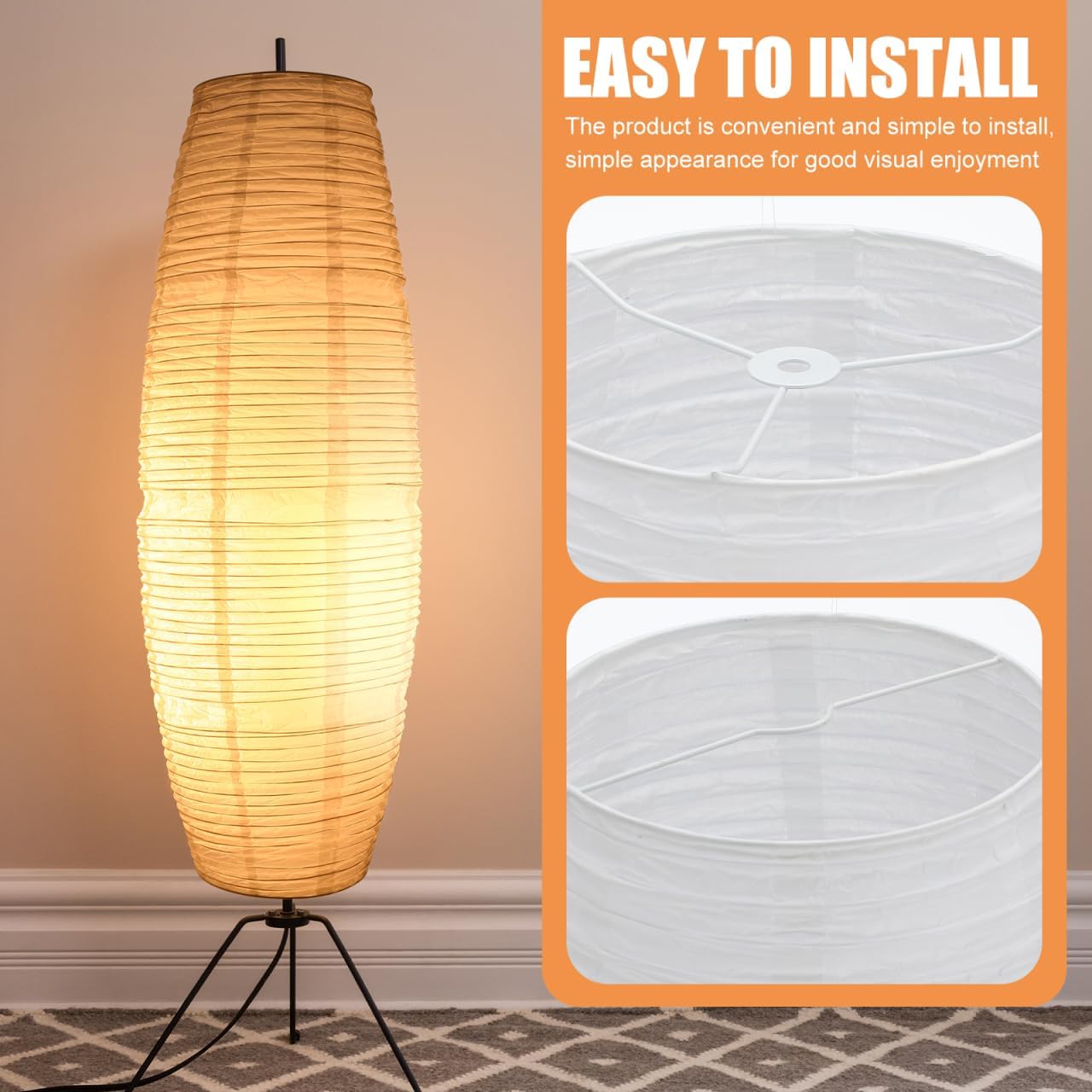 TOYANDONA Lamp Shade, Paper Floor Lampshade Foldable Standing Floor Lamp Shades Replacement Making Light Soft for Living Room Hotel Home（43. 23 Inches）