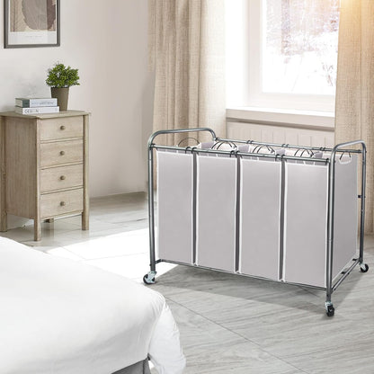 STO STO Laundry Sorter 3 Section, 3 Bag Clothes Hamper, Rolling Laundry Cart Basket with Heavy Duty Lockable Wheels and Removable Bag for Laundry Room, Bedroom, Closet, Gray