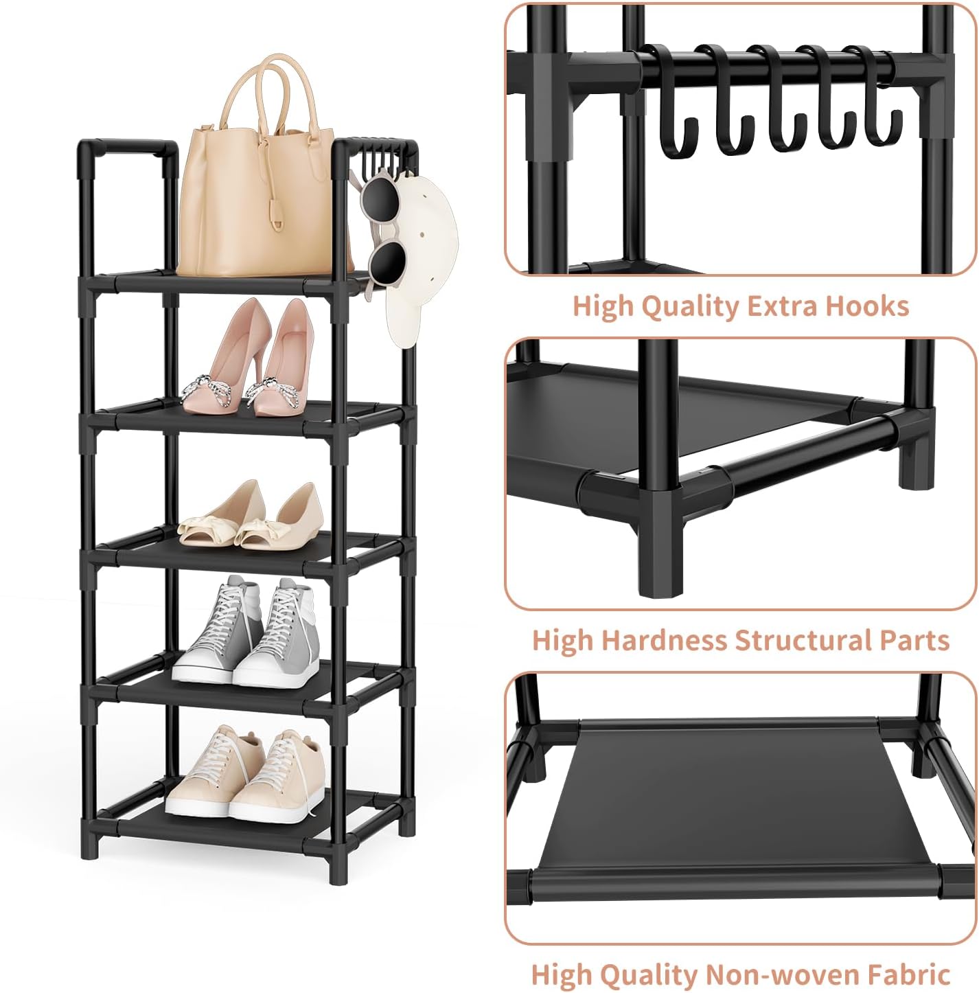 LANTEFUL Tall Narrow Shoe Rack for Entryway, 10-Tier Sturdy Metal Shoe Shelf Storage 10-15 Pairs of Shoes and Boots, Space Saving Corner Shoe Rack Organizer for Closet,Doorway,Garage,Living Room
