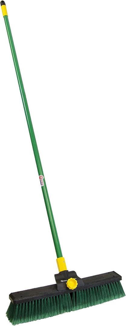 Quickie Bulldozer 24-Inch Multi-Surface Push Broom, 60" Wood Handle, Green, for Outdoor/Indoor Sweeping/Cleaning