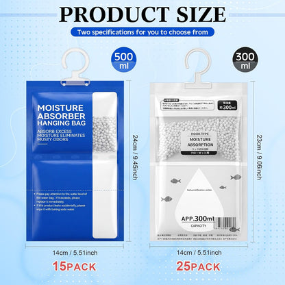 Hoteam 40 Pack Hanging Moisture Absorbers Bags 10 oz & 16.9 oz Capacity, Dehumidifier Bags Calcium Chloride Unscented Humidity Absorber Desiccant for Closet, Wardrobes, Car, Bathroom, Bedroom, Boat
